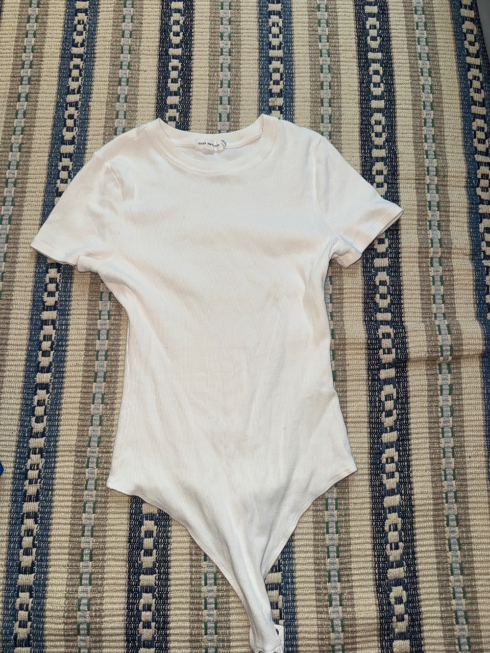 Good American White Short-Sleeve Ribbed Bodysuit